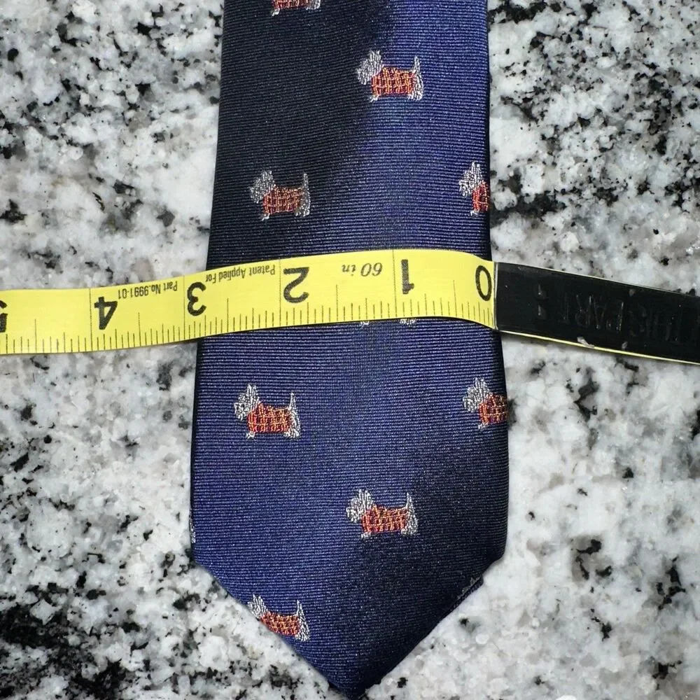 VTG Polo by Ralph Lauren Silk Tie  Scottie Dog In Sweater Navy Preppy Hand Made